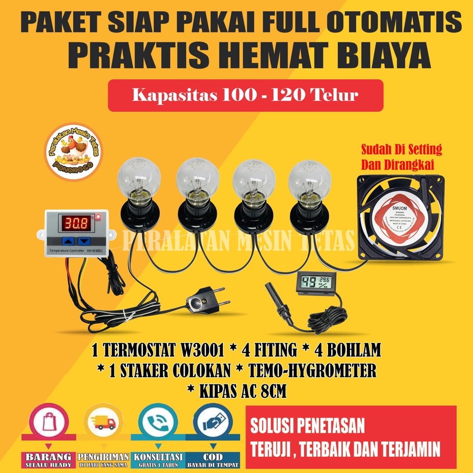 Paket Siap Pakai Termostat W3001 Kapasitas 100-120 Butir Telur