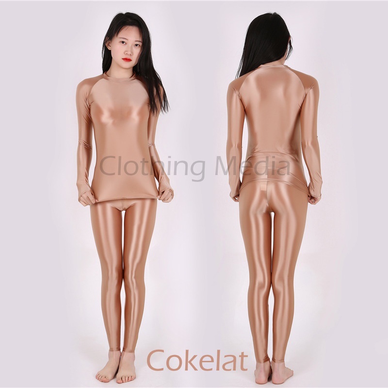 Setelan Silky Baju Lengan Panjang Celana Legging Bodysuit Glossy Manset Halus