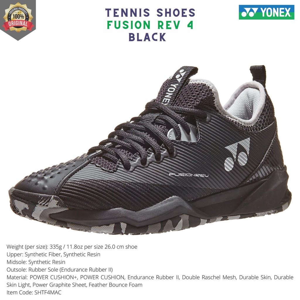 Sepatu Tenis Tennis Yonex Fusion Rev 4 Black 2022 Original