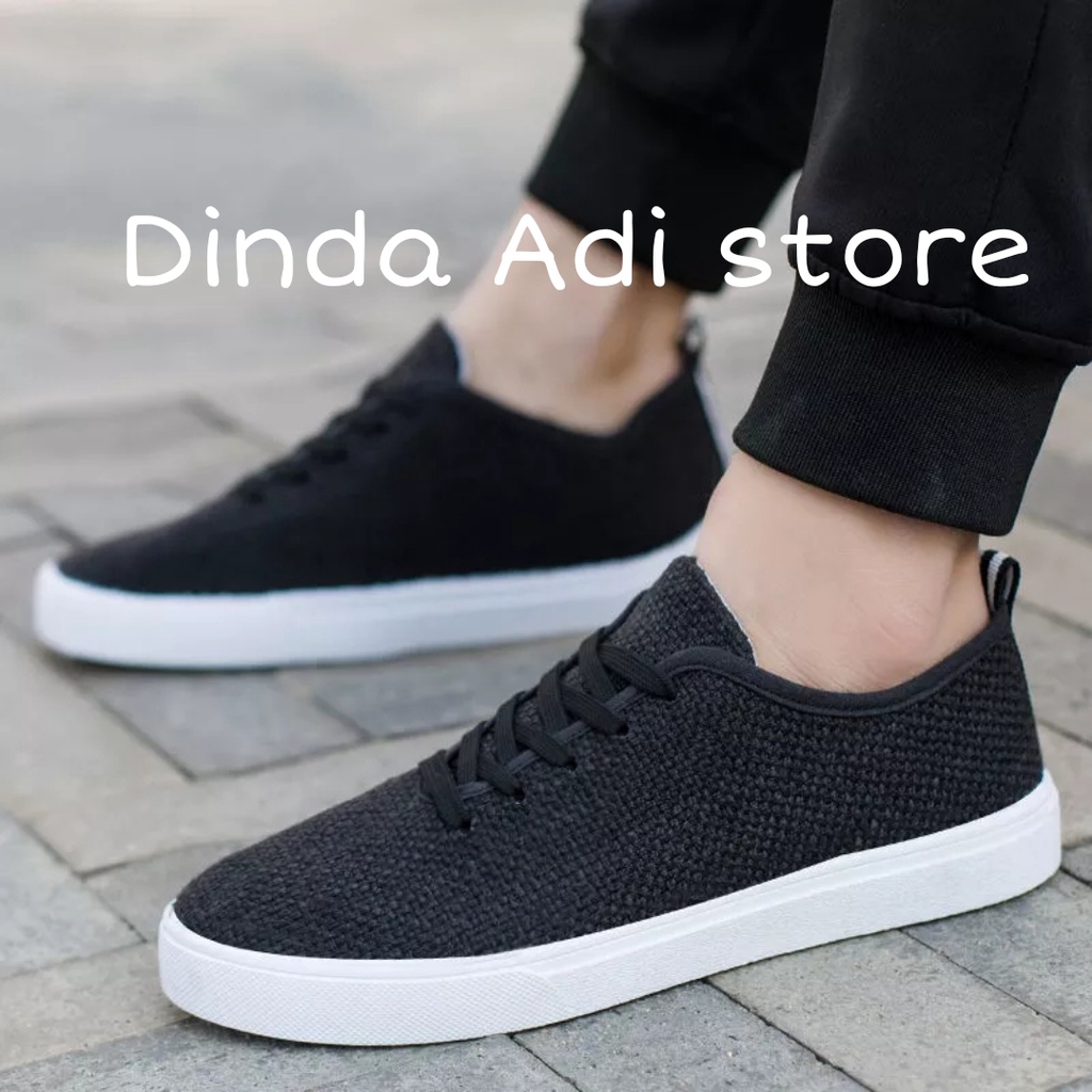 Dinda Sepatu wanita slip on cotton linen fashion wanita trendy zalfarya warna hitam dan krem ukuran 37-40