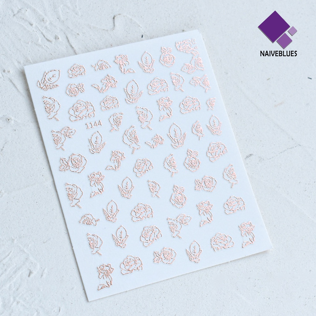 Naiveblue Stiker Kuku Motif Bunga Mawar Anti Alergi / Bau Untuk Nail Art