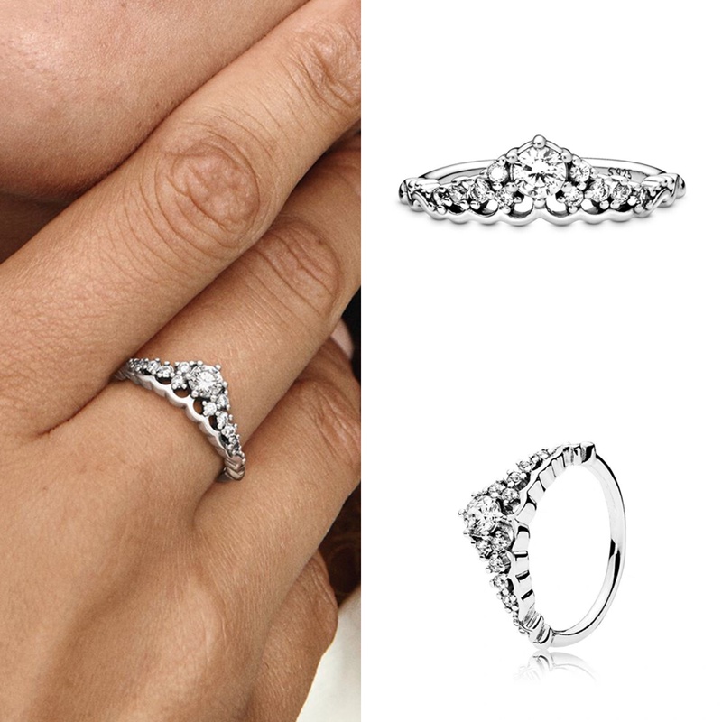 Cincin Sterling Silver 925 Model Mahkota Klasik Dengan Cubic Zirconia Untuk Wanita