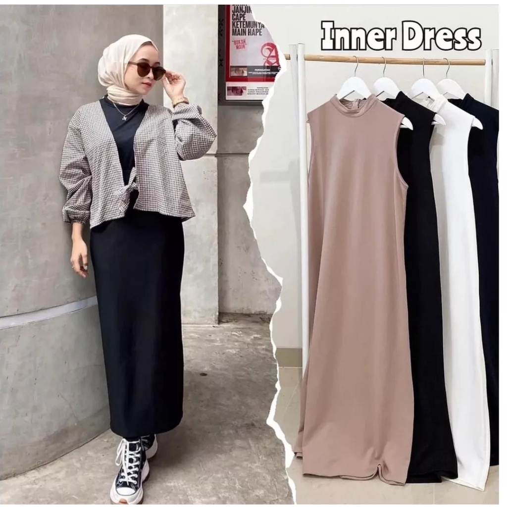 DRESS INNER SPAN // LONG DRESS SPAN SCUBA // INNER DRESS TANPA LENGAN