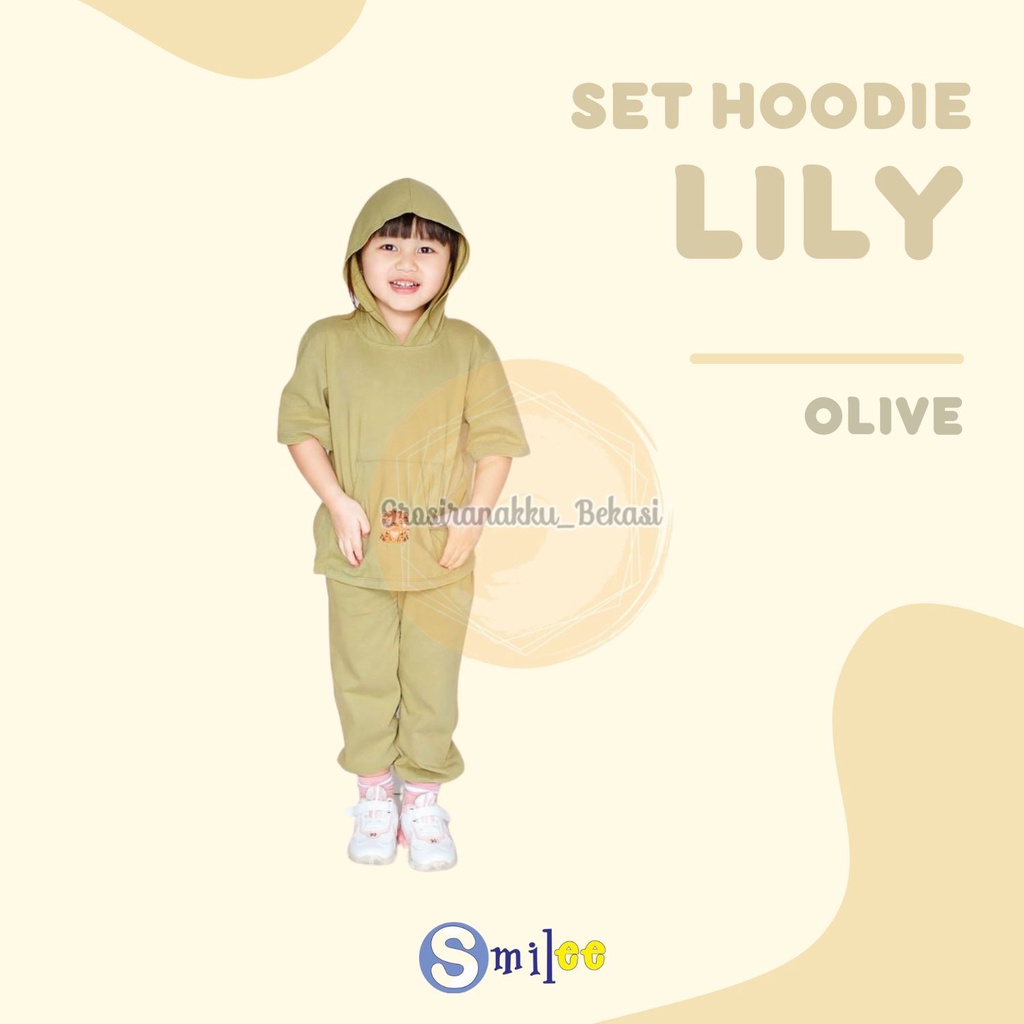 Setelan Anak Smilee Unisex Hoodie Lily Oversize Warna Olive Size 1-5Thn