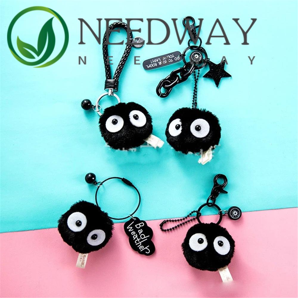 Needway  Portable Plush Keychains Miyazaki Hayao Totoro Bag Decorate KeyRings Cute Spirited Away Japan Cartoon Schoolbag Accessories Carbon Coal Ball Elf Doll Small Pedants