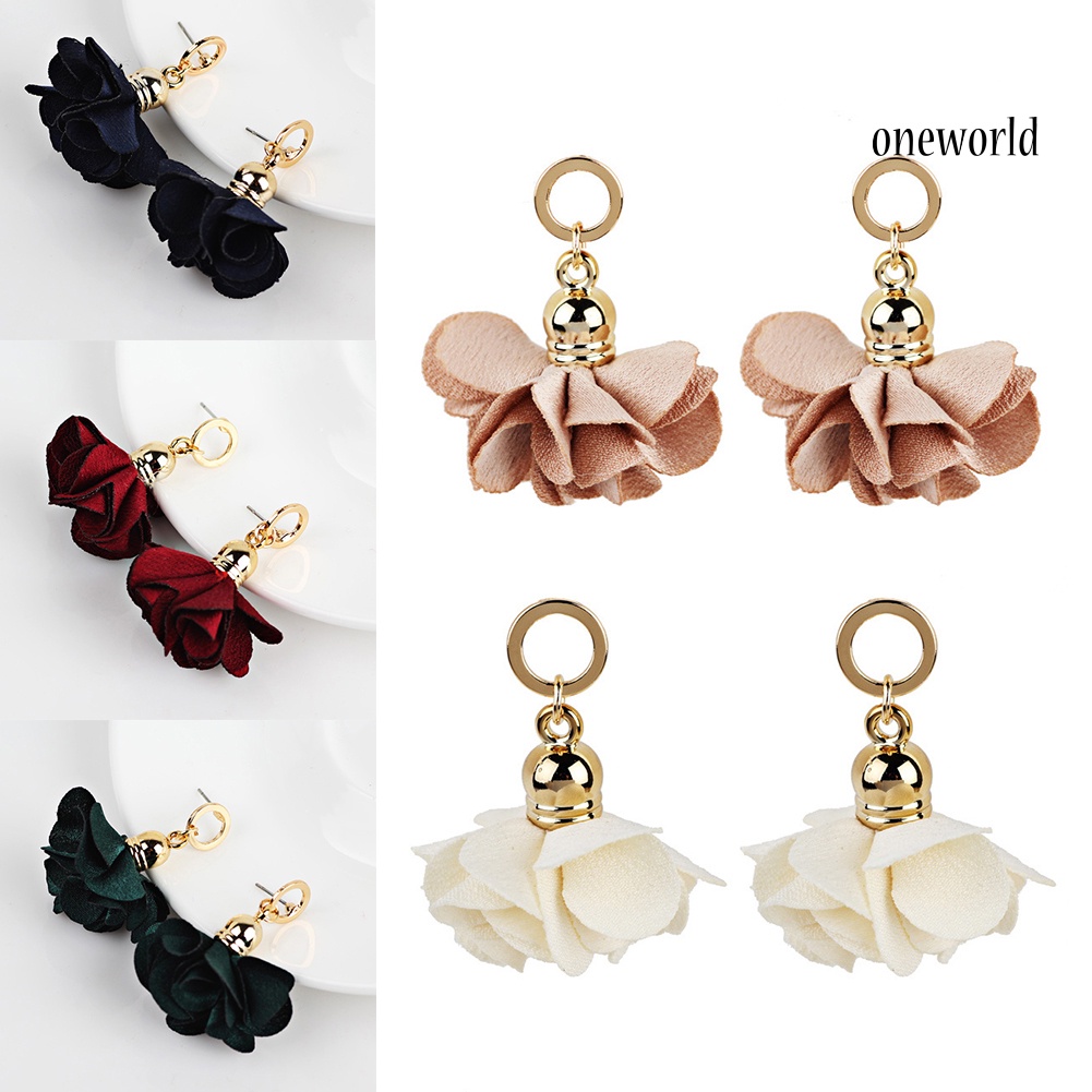 OW@ Women Fashion Fabric Flower Petals Pendant Drop Dangle Earrings Jewelry Gift