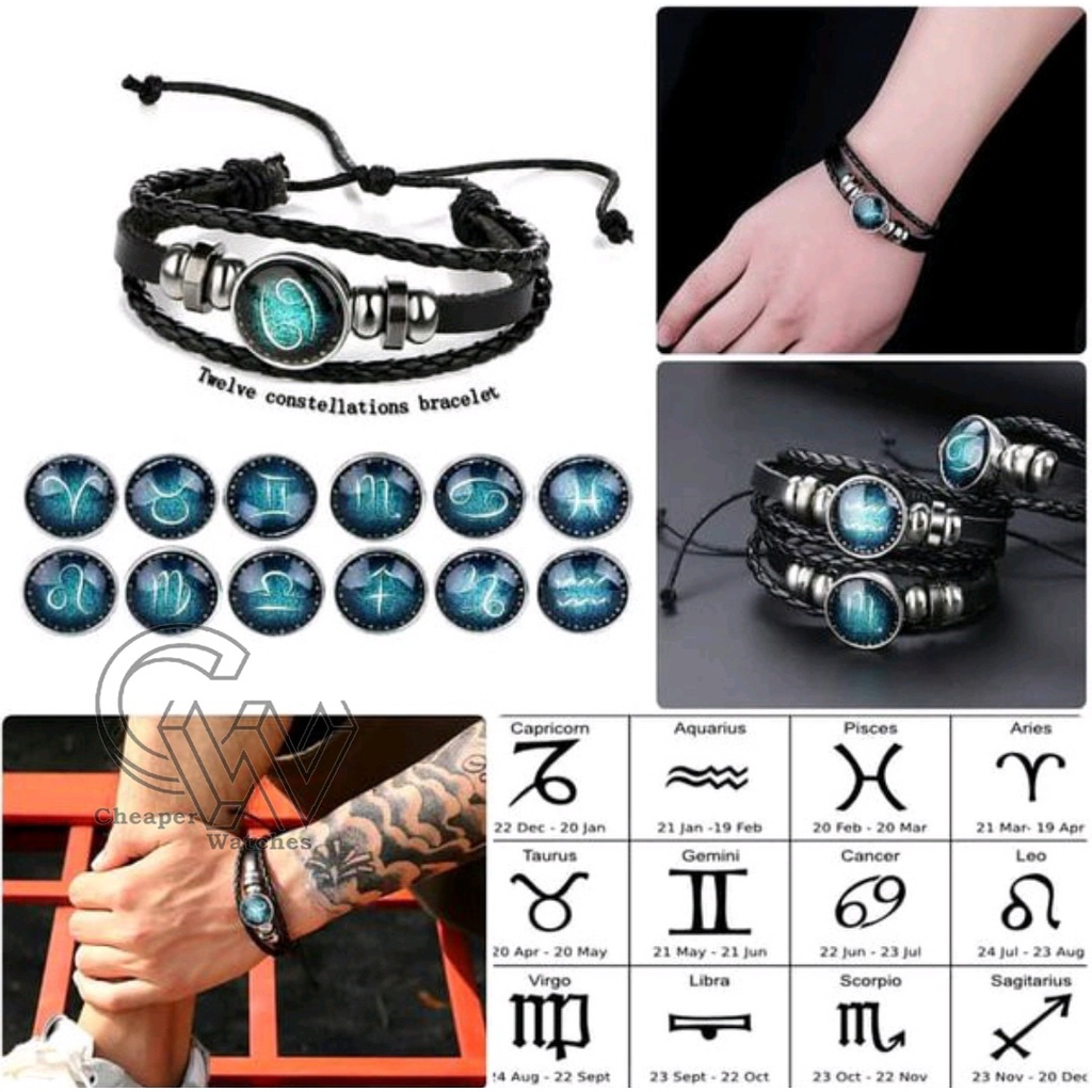 Cheaper-Gelang Zodiak Glow In The Dark Gelang Kulit Tangan Couple Unisex Cowok Cewek Fashion Korea Termurah