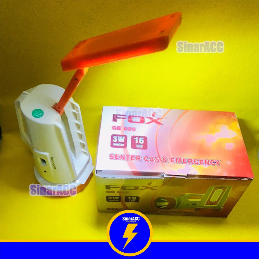 Senter emergency 3w fox GE 626 plus emergency stand 16 LED senter 2in1 senter genggam tangan darurat