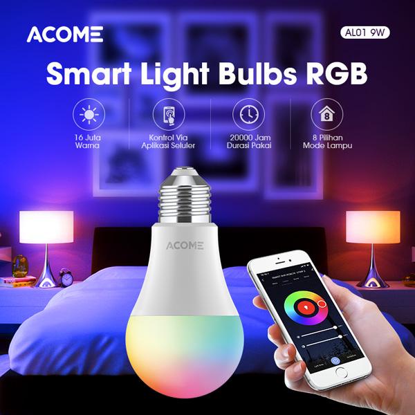 Acome Lampu Bohlam Smart WIFI LED 9W RGB AL01 Bisa BARDI APP RBGW