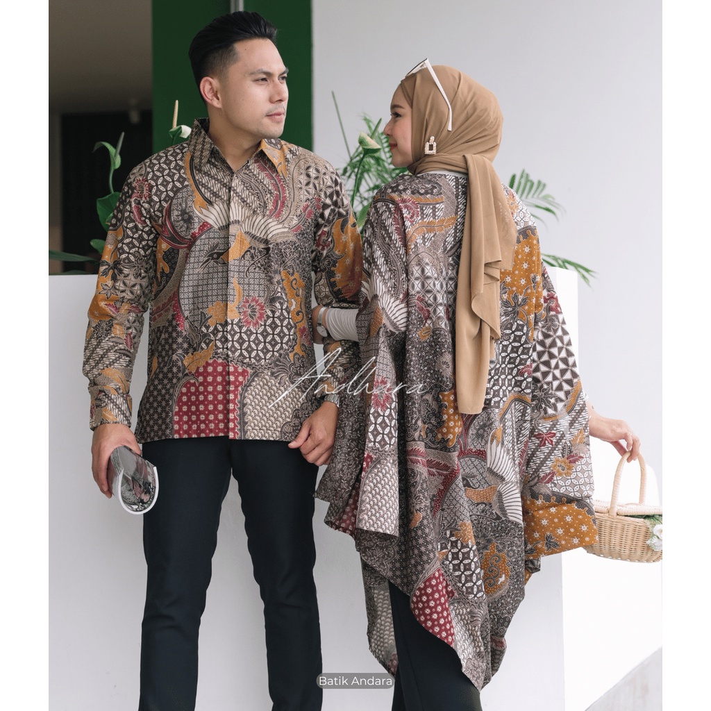 Couple Kaftan Dan Kemeja Batik Lengan Panjang Premium Modern Selena