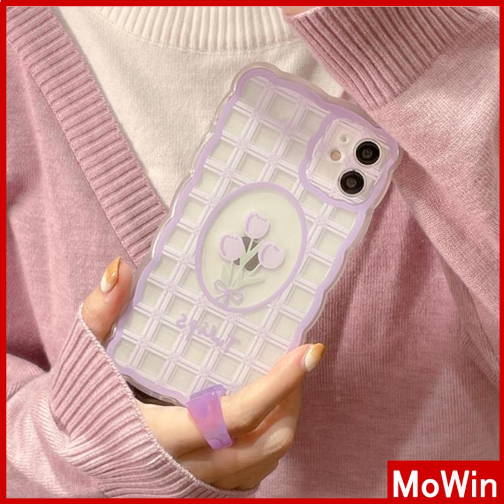 iPhone Case Silicone Soft Case Clear Case Wave Shockproof Camera Cover Protection Purple Tulip Flower Compatible For iPhone 13 Pro Max iPhone 12 Pro Max iPhone 11 iPhone 7 Plus iPhone xr