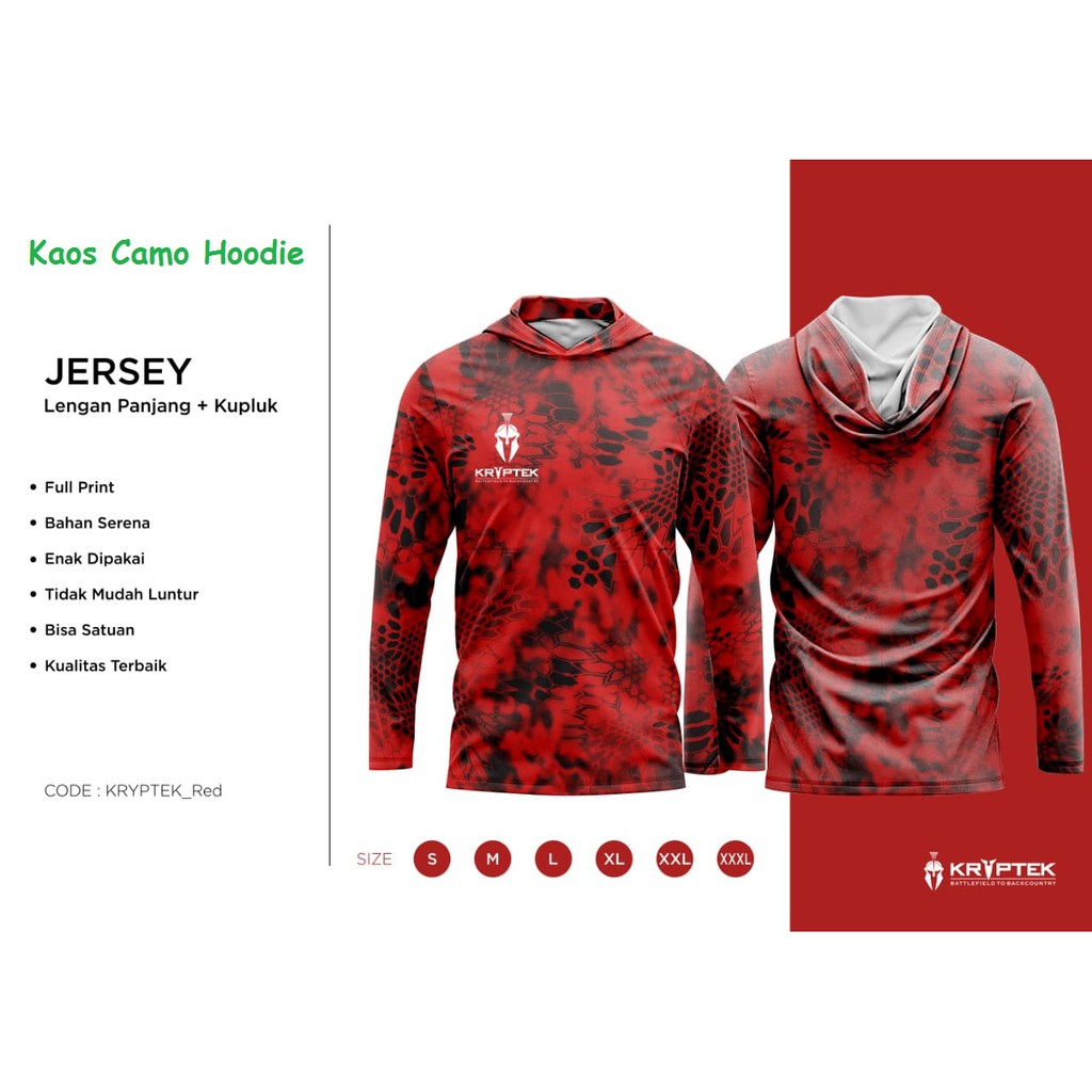 Kaos Camo Berburu Perbakin Kryptek Merah 3D Hoodie