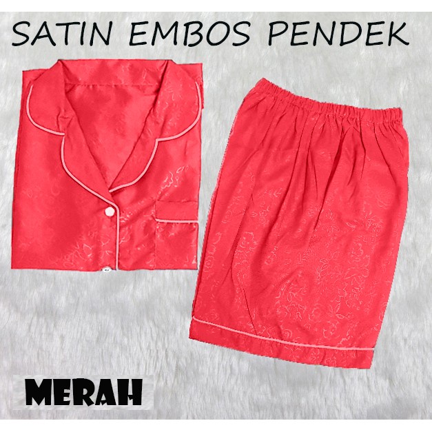 HipNop SATIN PP EMBOS BAJU TIDUR WANITA CELANA PENDEK PIYAMA CEWE CEWEK SLEEPWEAR MAROON