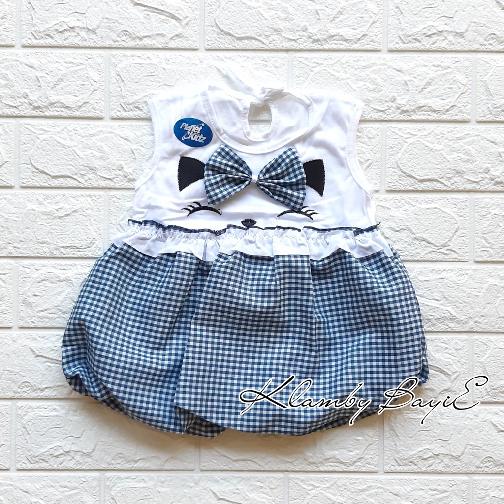 PLANET KIDZ Dress Rok Balon Bayi 0-6 bulan Motif Kotak / Baju Anak Bayi Perempuan Murah Lucu Bagus-Biru