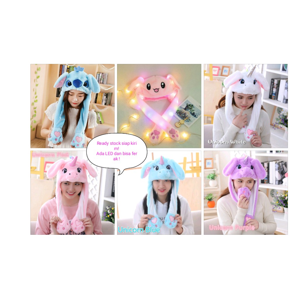 Topi Bunny Unicorn stitch korea tik tok led import