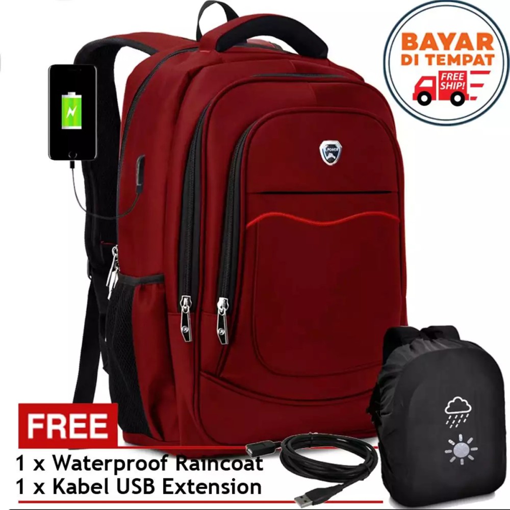 SHOPEE 6.6 SUPER SALE!! Tas Ransel Pria Polo Power P-14005 Tas USB Backpack Laptop Original Import - Bonus USB + Raincover