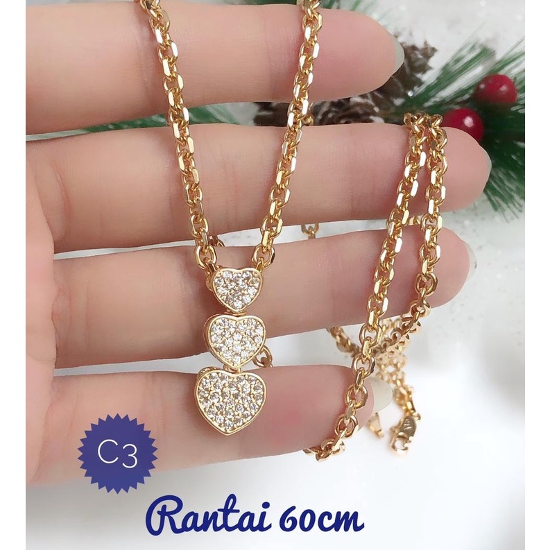 (JAN) TERMURAH Set Perhiasan Xuping Lapis Emas Kalung Hijab Rantai Panjang 60 cm Liontin Permata Lov