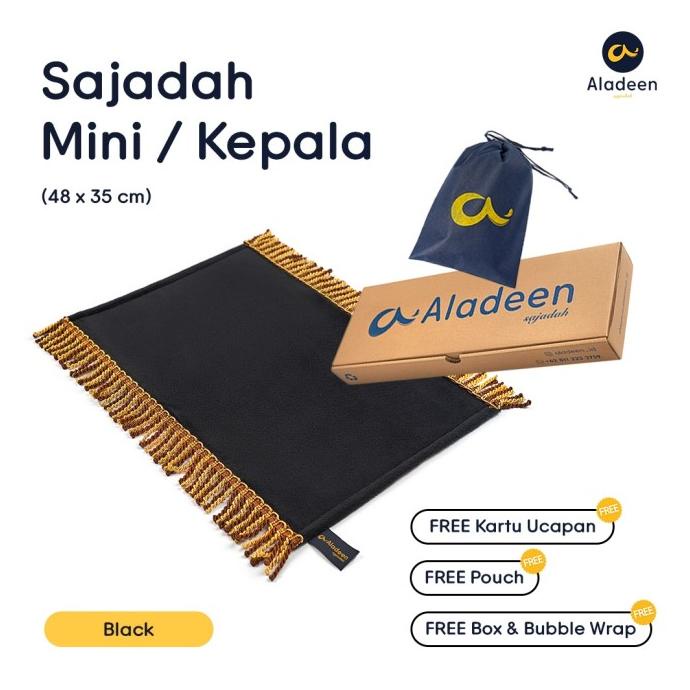 Sajadah Aladeen Kecil Mini / Kepala Bulu Tipis Polos - HITAM