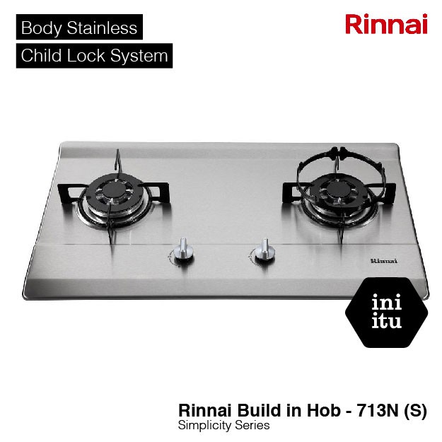 [ Rinnai ] Kompor Gas Tanam Kaca / Tempred Glass / Stainless Rinnai RB 712NGB / 712NS- Original