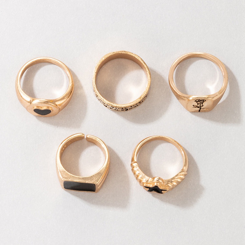 Fancyqube 5pcs / Set Cincin Rantai Emas Geometris Gaya Hip Hop Punk Untuk Wanita