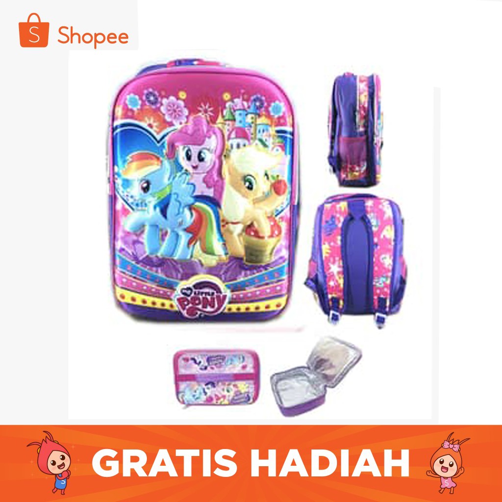 FREE ONGKIR + PROMO TERMURAH !!! Tas Ransel Sekolah SD Pony 2 Kantung 3D Timbul Solid LB