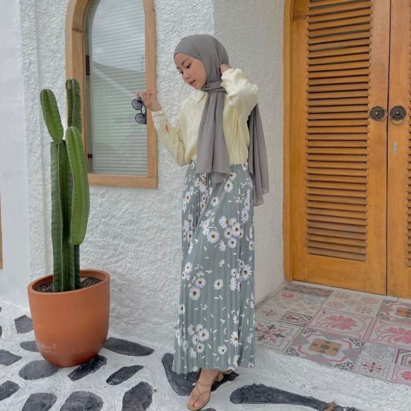NEW Rok Plisket Bunga Tangkai Daisy import bahan Hyget Premium size fit to xl