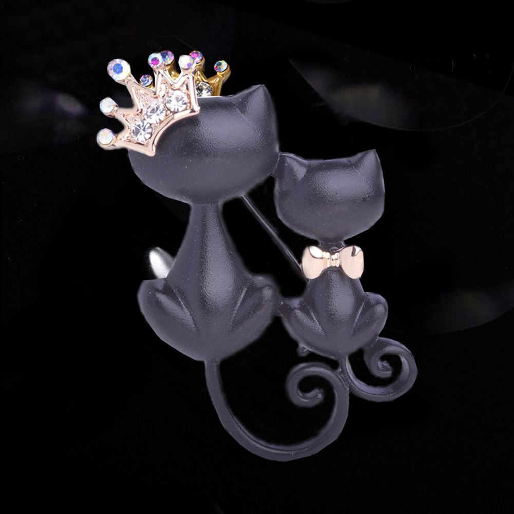 OW@ Women Rhinestone Inlaid Cat Crown Brooch Pin Badge Clothes Decor Jewelry Gift