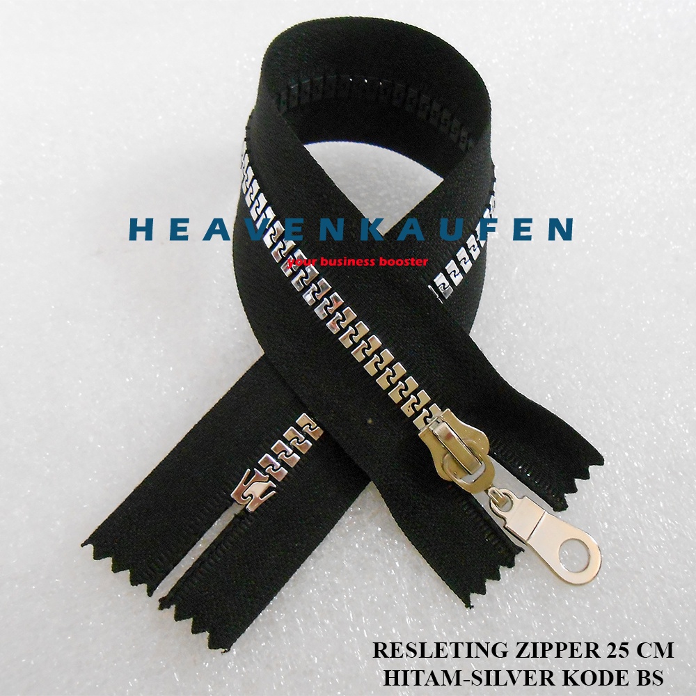 Resleting Zipper Busana Wanita 25 cm Vislon Variasi Hitam Silver Close - End Kode BS