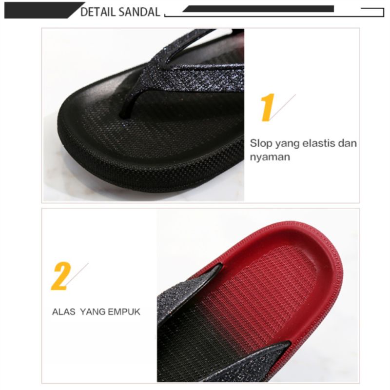 L1921-10 [WONDERLY] Sandal Jepit Hak Sendal Jepit Jelly Wanita Sandal Gliter Karet Sandal Jepit Murah