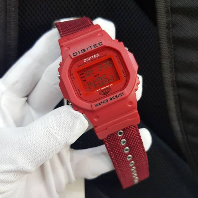 Jam Tangan Pria Digital Digitec DG 5024T Merah Tali Kanvas Original Anti Air Bisa COD