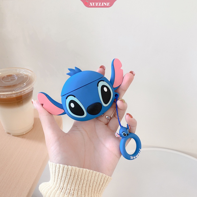 Cover Pelindung Bahan Silikon Motif Kartun Stitch Untuk AirPods 1 2