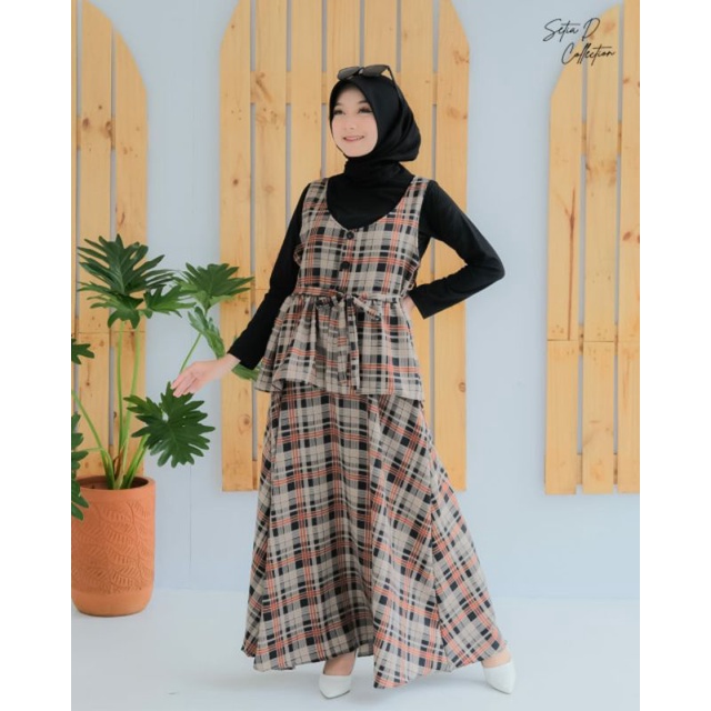 (ORIGINAL) Setia D series set OVERALL kotak by Setia D collection/ gamis overall/ gamis bermerks aku