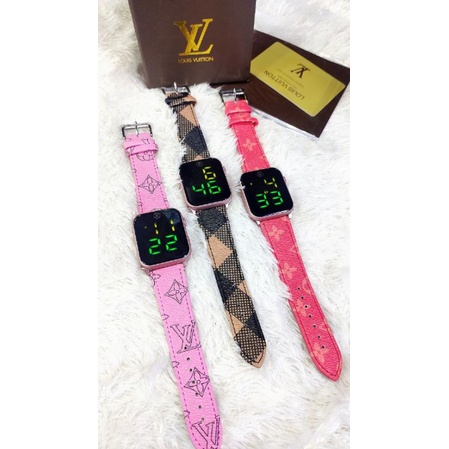 Jam tangan digital LV-3257 Fitur touch screen strap kulit Free box exclusive Fullset