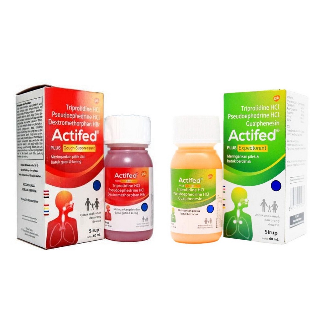 ACTIFED PLUS EXPECTORANT Hijau - COUGH SUPPRESSANT Merah 60ML - Obat Batuk Pilek Dewasa Anak Sirup Syrup Kering Dahak