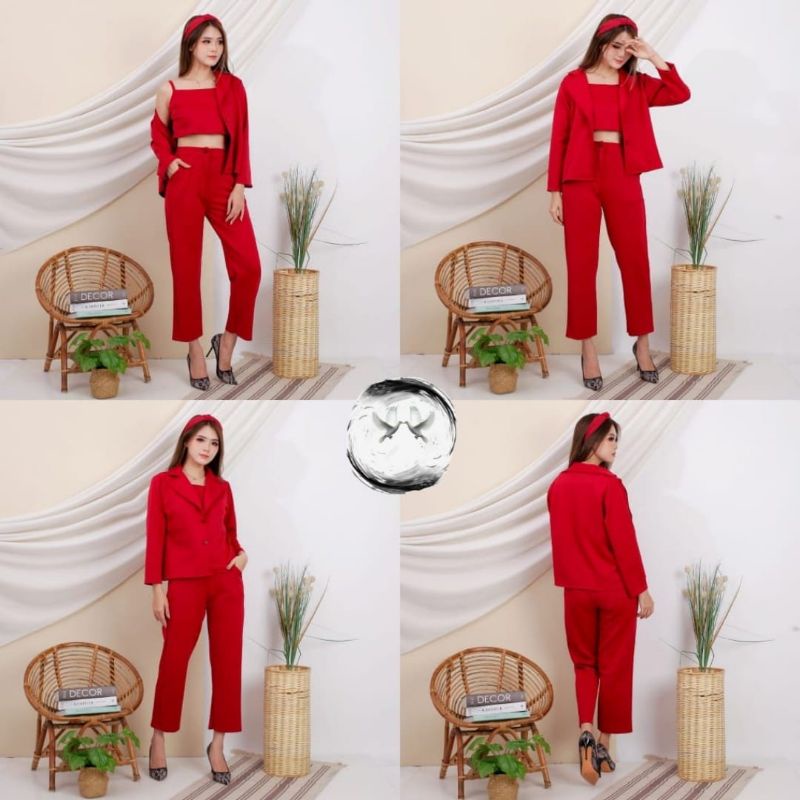 SET BLAZER SCUBA 3IN1 / KYOMI / SETELAN BLAZER + CELANA + INNER / SET BAJU KERJA WANITA/ STELAN JASS WANITA KOREAN STYLE/ Blazer import / Set jalan jalan