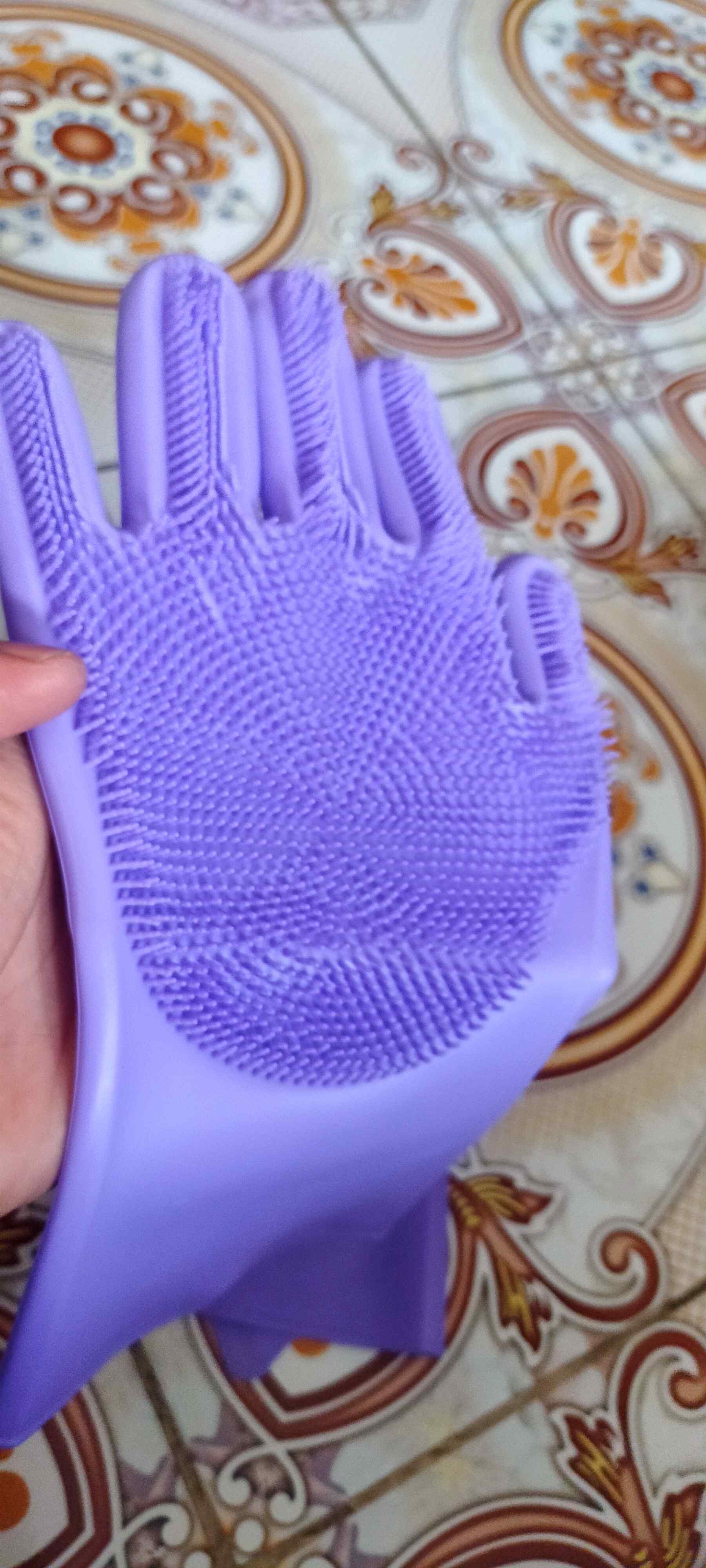 Harga Sepasang - Sarung Tangan Silikon Pvc - Dengan Sikat Di Telapak Tangan - Bahan Elastis