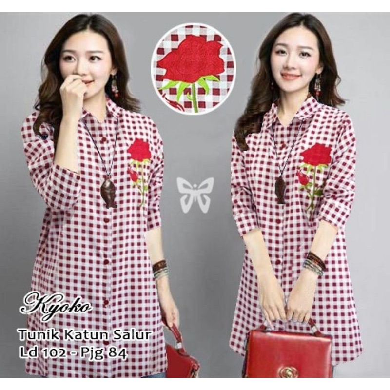 Kemeja Tunik Fashion Wanita - Ayako KOTAK XL