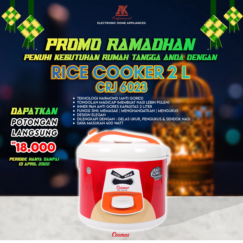 Cosmos Rice Cooker Magic com CRJ 6023 Panci Anti Gores &amp; Anti Lengket