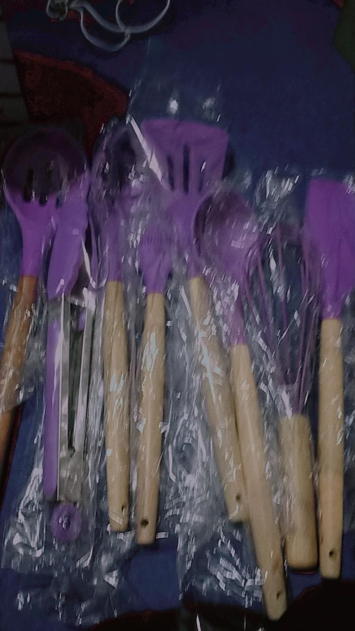 Spatula Set 10in1 Silikon Kayu Sendok Sutil Brush Penjepit Kocokan Alat Dapur Masak