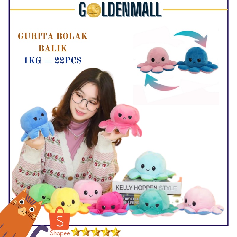 Boneka Gurita Octopus Doll Bisa Bolak Balik Cumi Ekspresi Rainbow Pelangi COD GM18