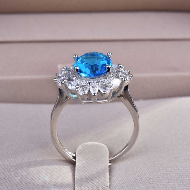 Luxury Full Diamond Blue Topaz Diamond Ring