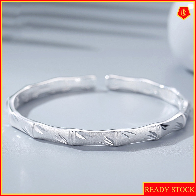 [Ready Stock]Frosted S999 Bamboo Joint Opening Silver Bracelet