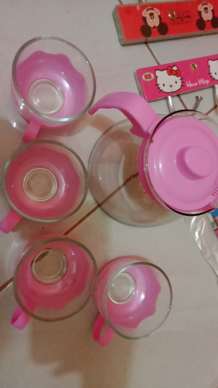 Ahb Tea Pot Set 5in1 Teko Kaca Tempat Minum Teh Teko Set Cangkir Kaca Teapot Gelas Cafe Souvenir Igd