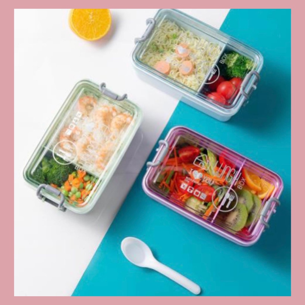 Mikusoo Kotak Bekal Makan Anak Tempat Makan Anak 2 Sekat  Lunch Box Rabbit Bear Motif Kelinci Beruang