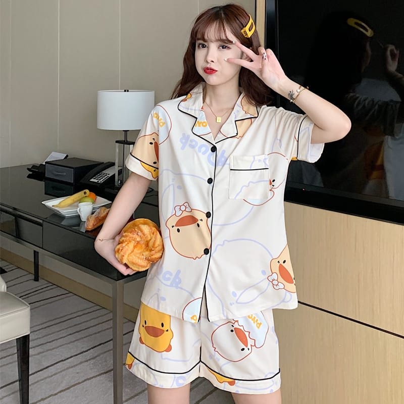 TELLY ➡️ 319 Set Baju Tidur Wanita Dewasa Celana Pendek Piyama Model Kemeja HP Import Korea Motif Kekinian