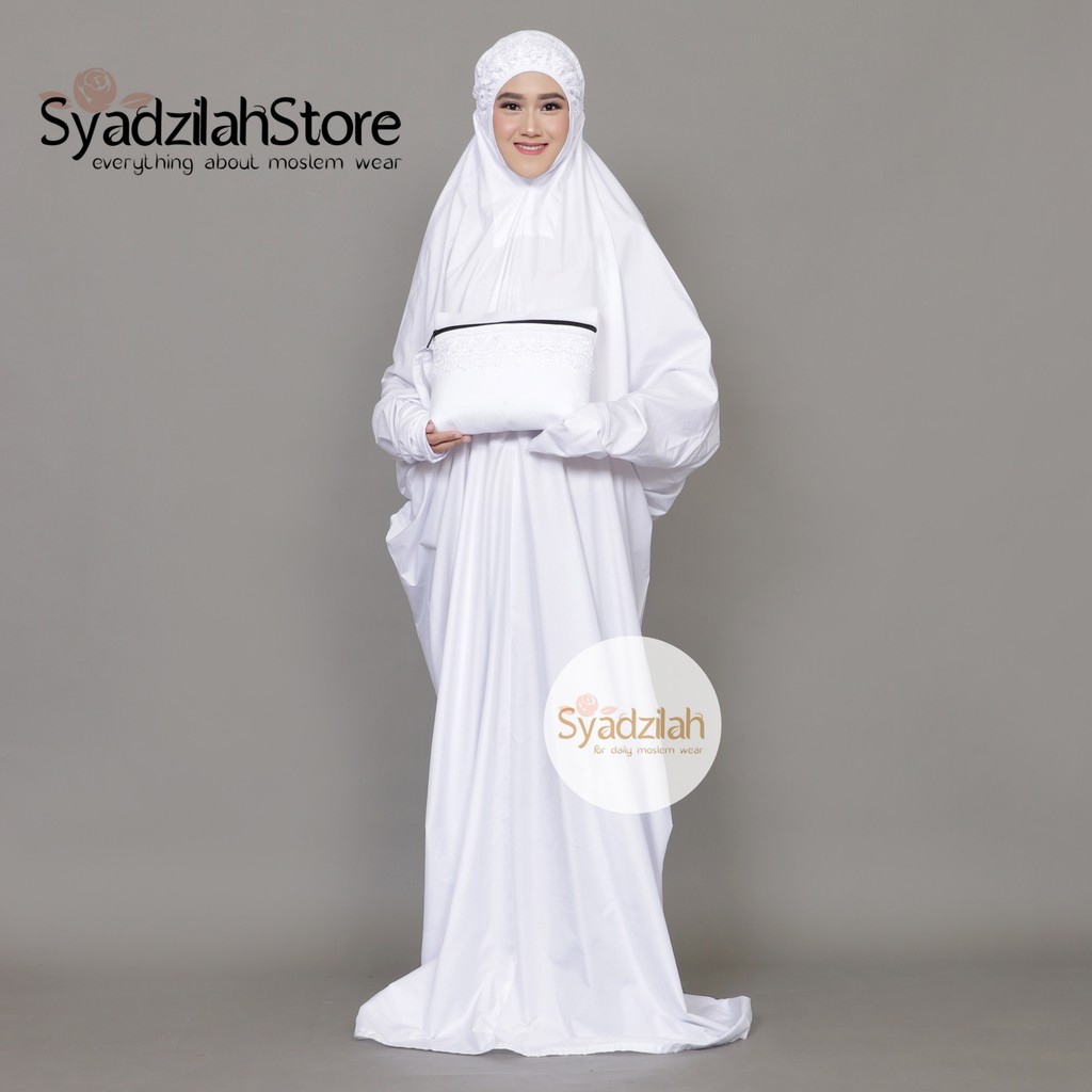 SYADZILAH - Mukena Terusan Putih Polos Renda Khadijah Katun Mikro