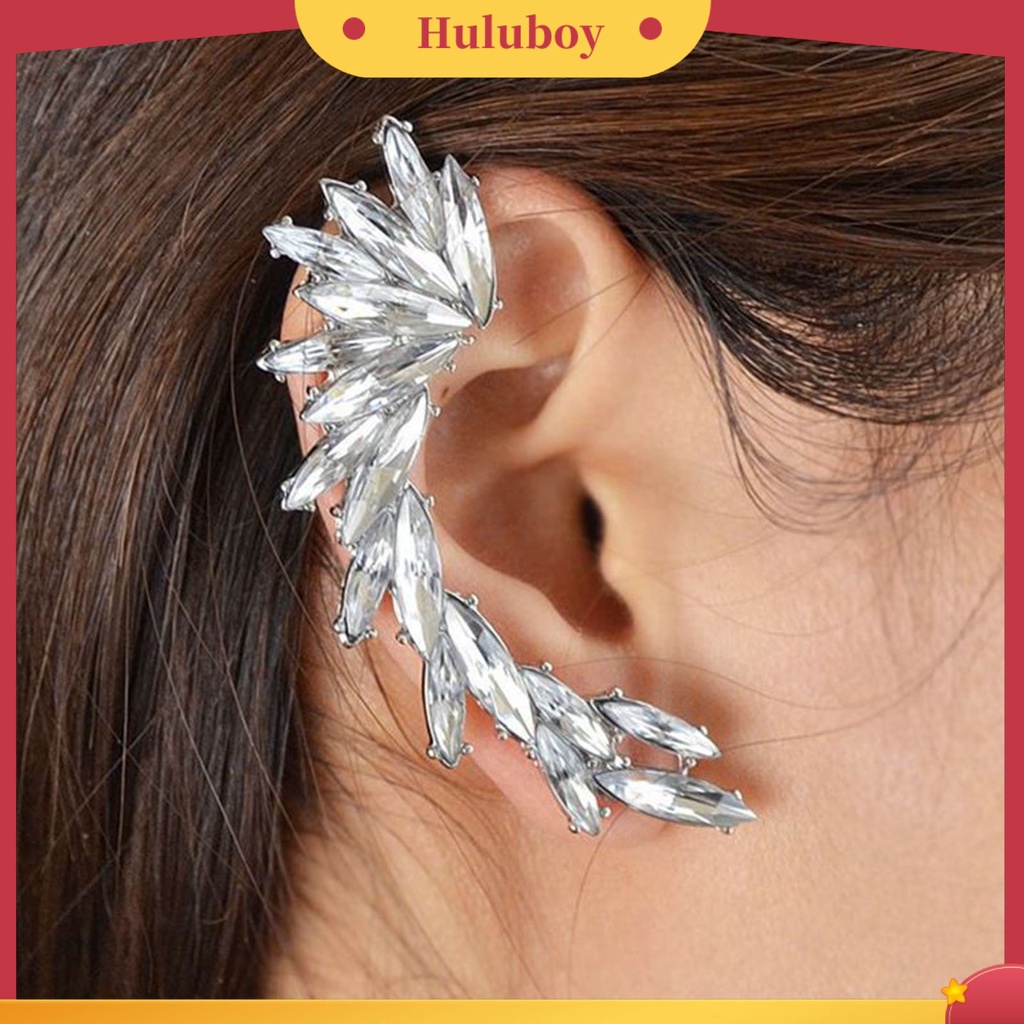 Hu Hu Hu Hu Hu Alat Bantu Pasang Kacamata♡ 1pc Anting Klip Bentuk Daun Aksen Berlian Imitasi Gaya Boho Tahan Lama Untuk Pesta