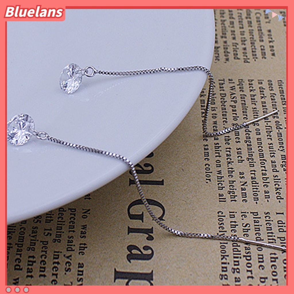 Bluelans 1 Pair Dangler Round Cubic Zirconia Anti-Corrosion Cubic Zirconia Silver Plated Earrings for Women