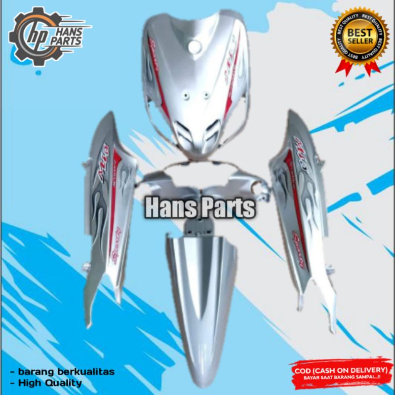 Cover body full halus Yamaha mio sporty 2003-2007 warna silver plus striping termurah