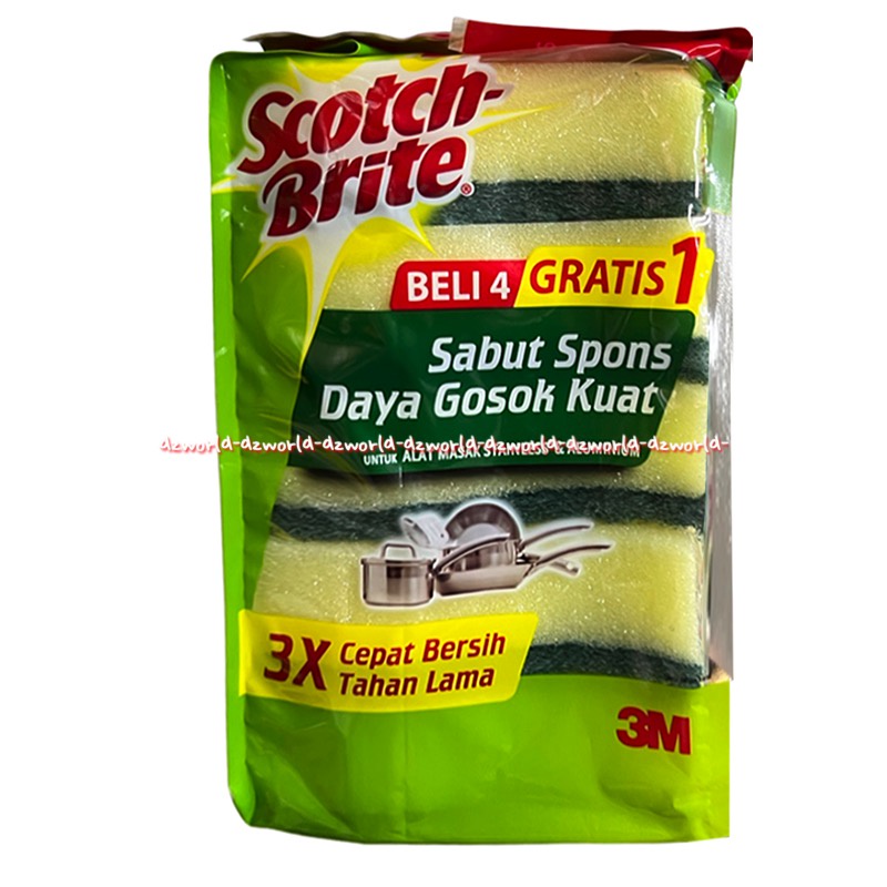 Scotch Brite Sabut Spons 3pcs Daya Gosok Kuat Isi 3spon Skotch Brait Sponge Sabut Cuci Piring Dish Washing Soap ScotchBrite Spon Sponges